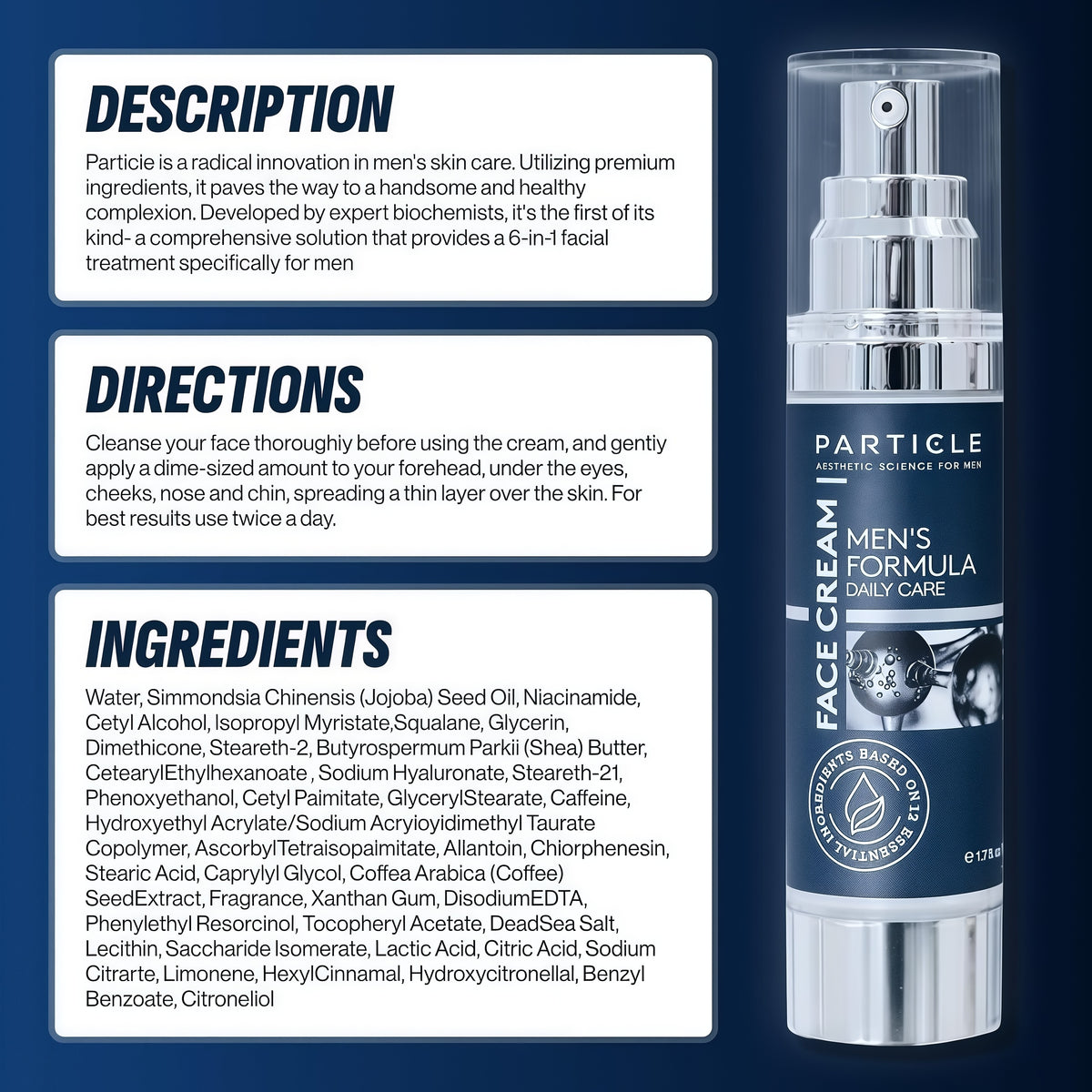 Particle 6-in-1 Face Cream for Men, Men’s Daily Hydrating Moisturizer with Vitamin C, Jojoba Oil, Vitamin E & Hyaluronic Acid, Skin Care Routine, Healthy Skin Support, Pack of 1, 1.7 FL OZ